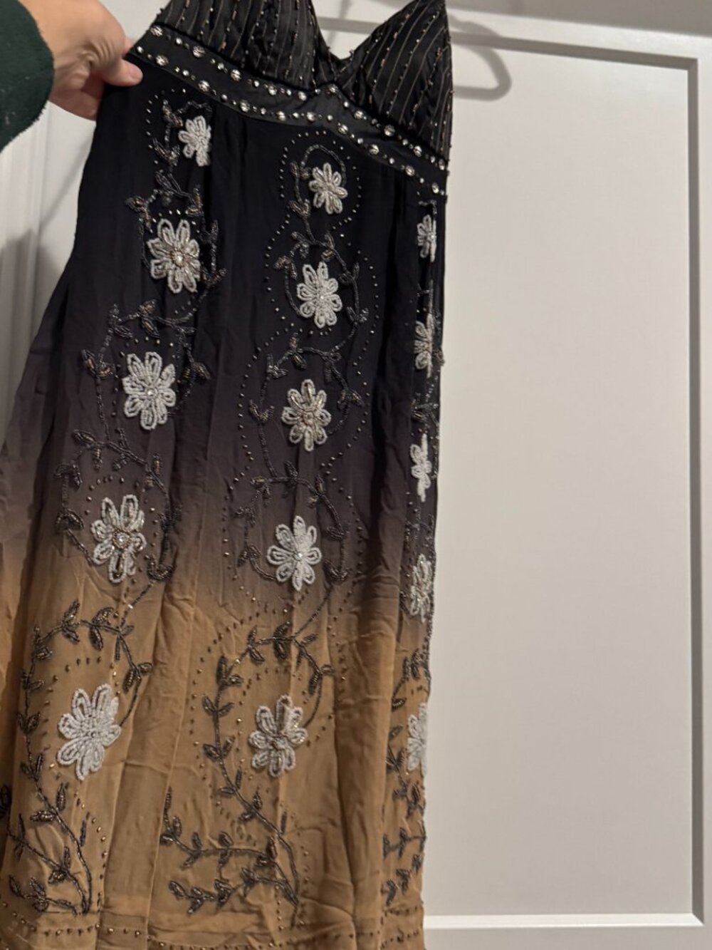 Sue Wong Halter Dress Y2K Sexy #52 Flowers Flapper Black Brown Sequins Midi SILK - Picture 6 of 16